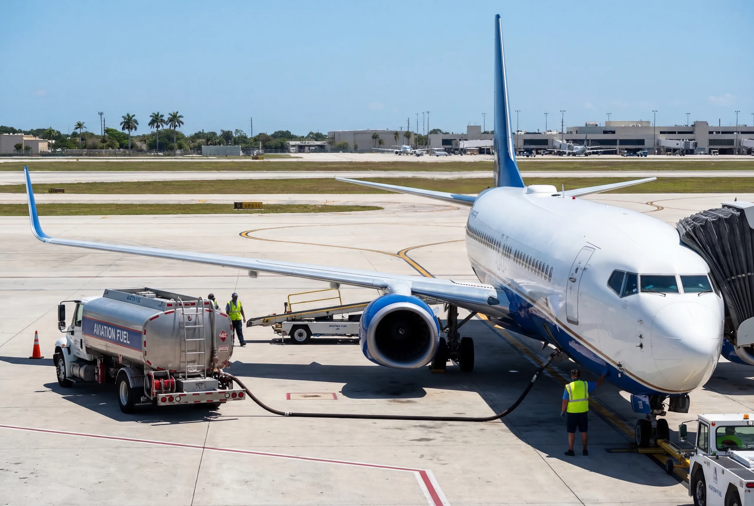 Aviation fuel supply infrastructure with aircraft and refueling operations